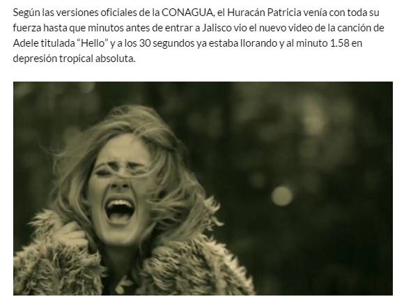 Huracán Patricia escucha la nueva canción de Adele y entra en Depresión tropical - Google Chrome-70izq